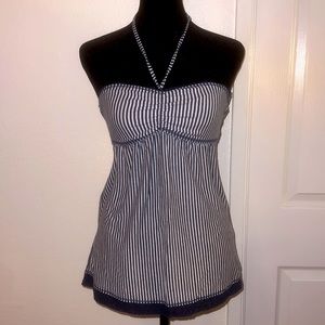 Striped tube top with ties around the neck